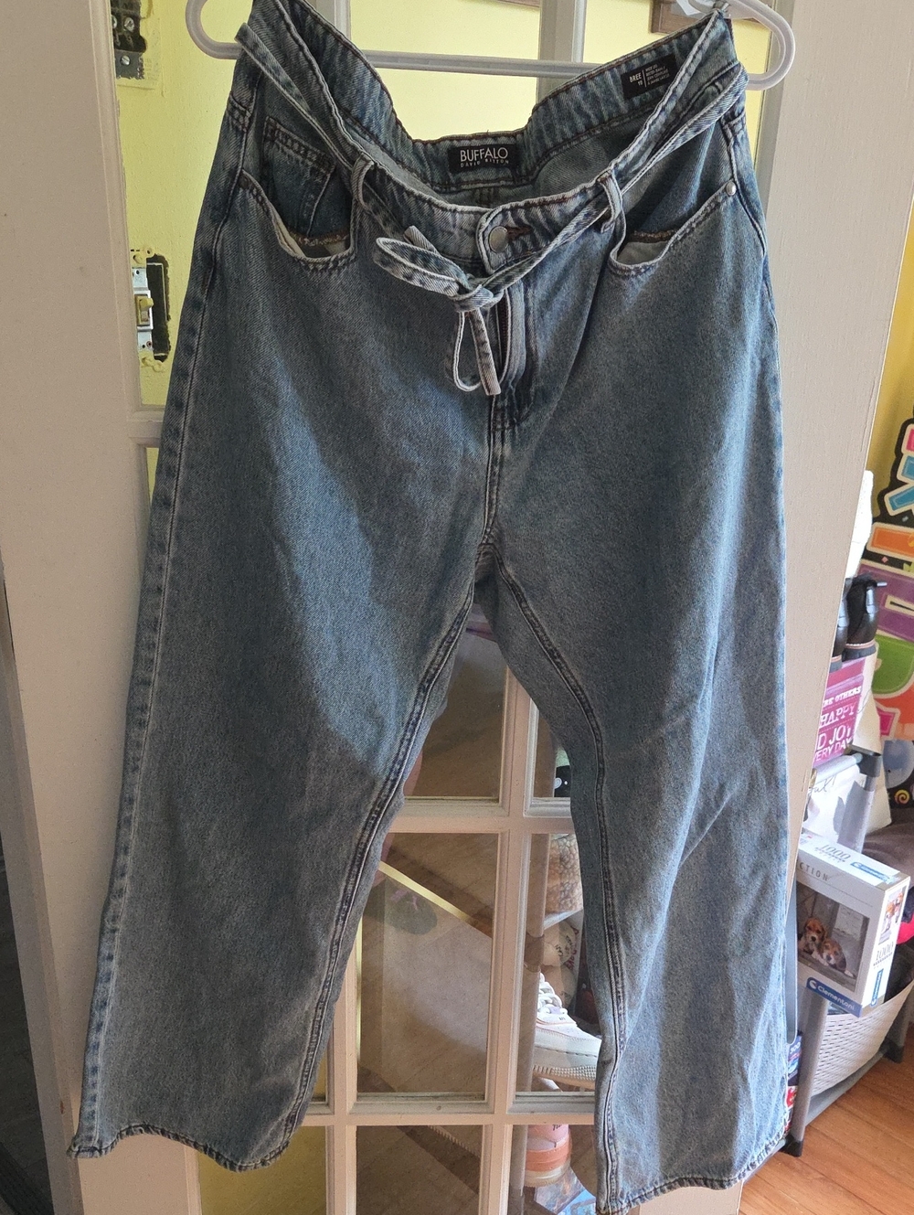 Buffalo David Bitton Light Blue Wide-Leg Women's Jeans with Tie Waist - Picture 1 of 5